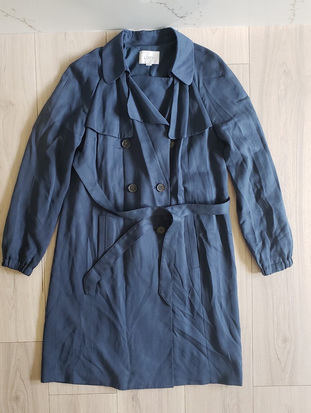 LOFT‎ Trench Coat Womens XS Blue Lightweight Duster Jacket